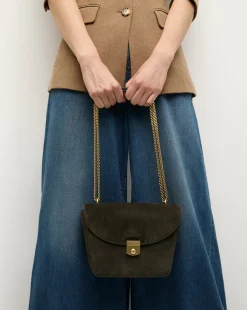 Double Link Suede Flap Bag in Pine