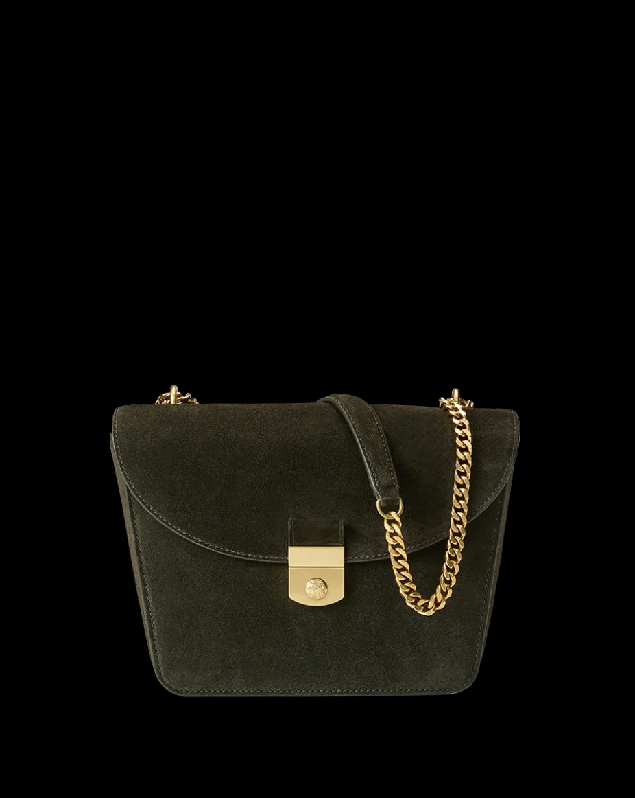Double Link Suede Flap Bag in Pine