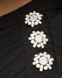 Draya Rhinestone Button Tee in Black