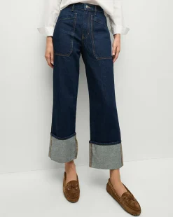 Dylan Cuffed Straight-Leg Jeans in Indigo Denim