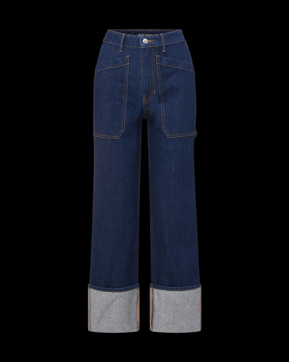Dylan Cuffed Straight-Leg Jeans in Indigo Denim