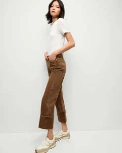 Dylan Cuffed Twill Straight-Leg Pants in Brown