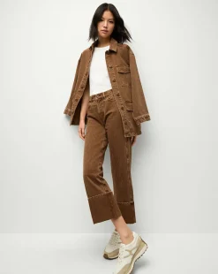 Dylan Cuffed Twill Straight-Leg Pants in Brown