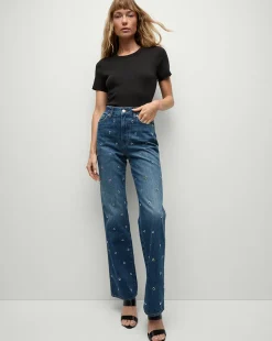 Dylan Grommet Straight-Leg Jeans in Blue Denim