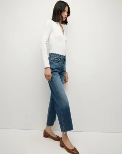 Dylan Straight-Leg Raw Hem Jean in Evening Dusk