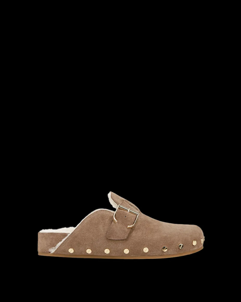 Fern Shearling Clog in Taupe Suede
