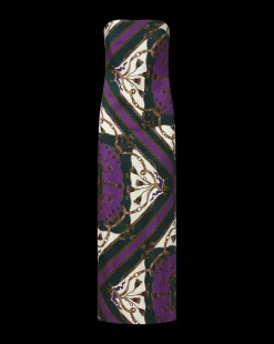 Flora Silk Strapless Maxi Dress in Green & Purple
