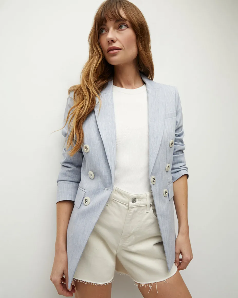 Gaya Metallic Pinstripe Dickey Jacket in Blue Oasis