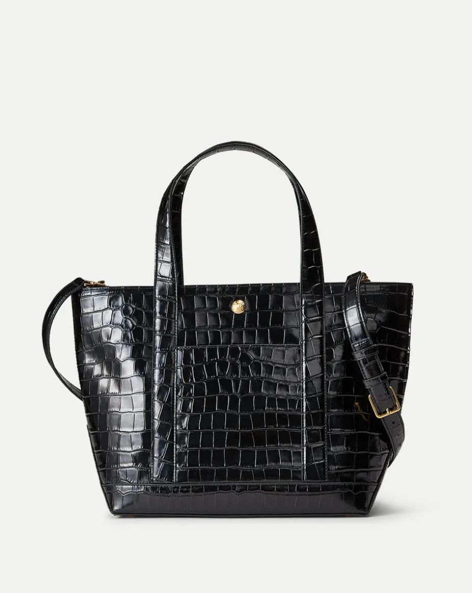 Grand Croc-Embossed Goody Bag in Black