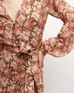 Isra Silk Dress in Deep Ochre Multi