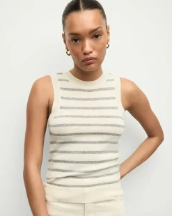 Jerrel Striped Cashmere Tank in Ivory/Heather Grey