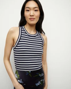 Jordyn Cropped Tank in Marine/Off-White