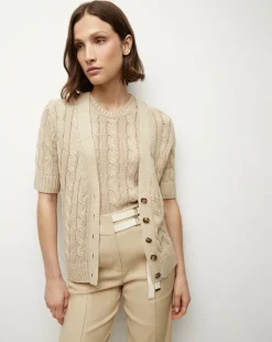 Julietta Silk-Linen Cardigan in Stone Khaki