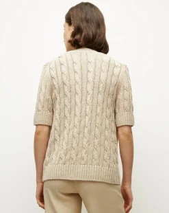 Julietta Silk-Linen Cardigan in Stone Khaki