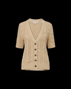 Julietta Silk-Linen Cardigan in Stone Khaki