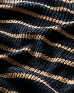 Katrina Merino Wool Striped Sweater in Navy & Khaki
