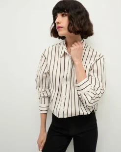Keiko Stretch-Cotton Shirt in Striped Ivory