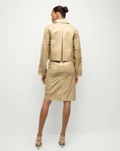 Kian Coated Leather Jacket in Khaki
