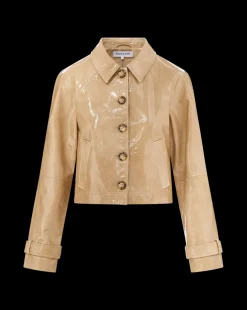 Kian Coated Leather Jacket in Khaki