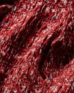 Langston Smocked Top in Brick Red/White