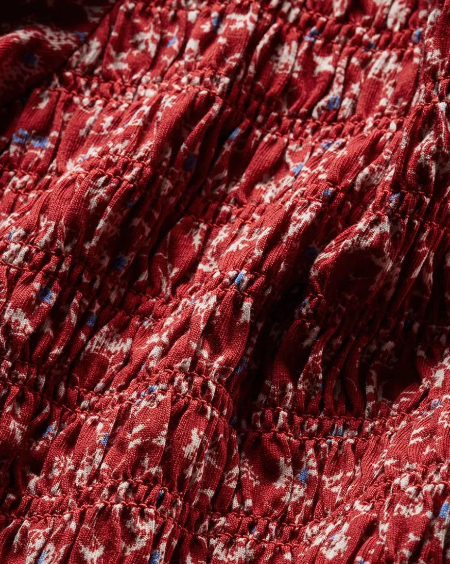 Langston Smocked Top in Brick Red/White