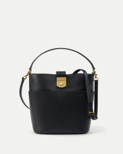 Large Crest Lock Bucket Bag in Black
