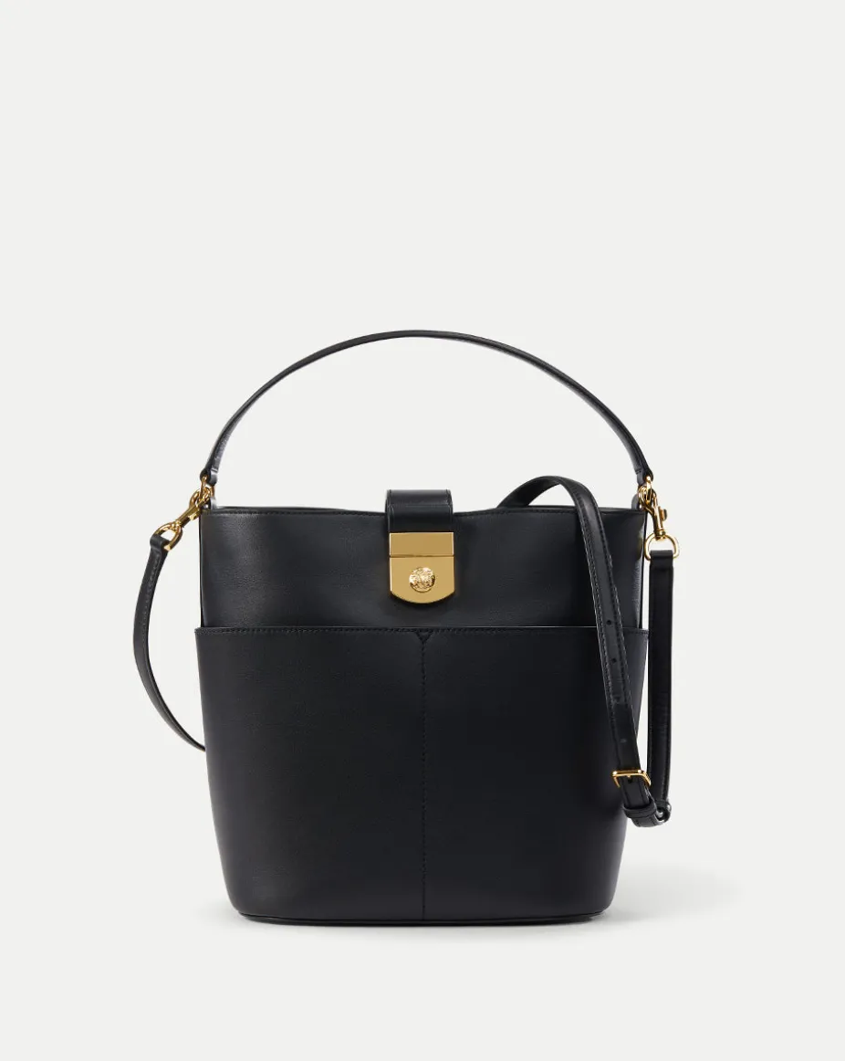 Large Crest Lock Bucket Bag in Black