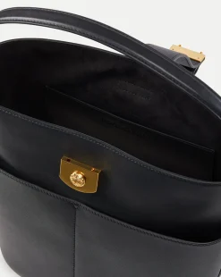 Large Crest Lock Bucket Bag in Black
