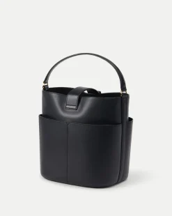 Large Crest Lock Bucket Bag in Black