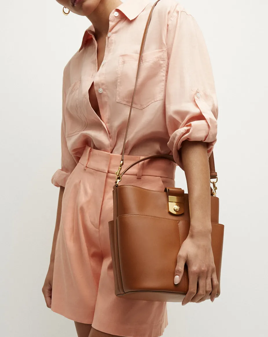 Large Crest Lock Bucket Bag in Hazelwood