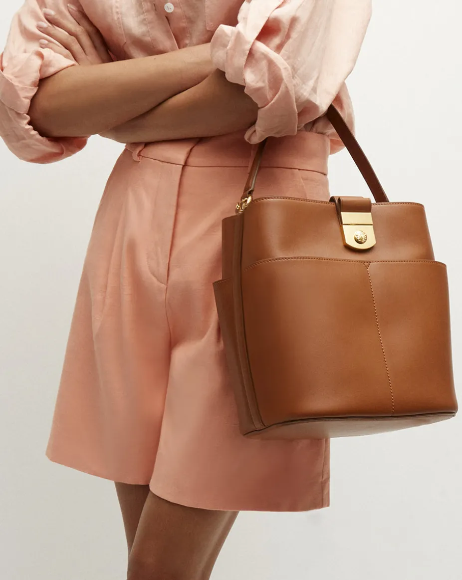 Large Crest Lock Bucket Bag in Hazelwood