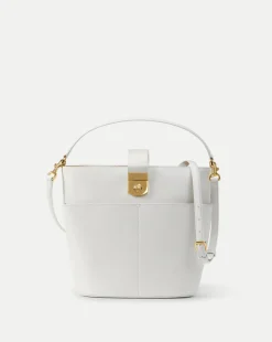 Large Crest Lock Bucket Bag in Off-White