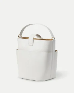 Large Crest Lock Bucket Bag in Off-White