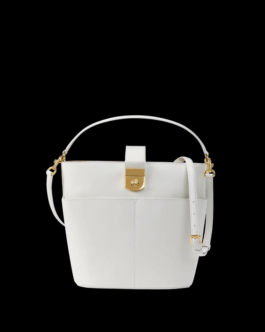 Large Crest Lock Bucket Bag in Off-White