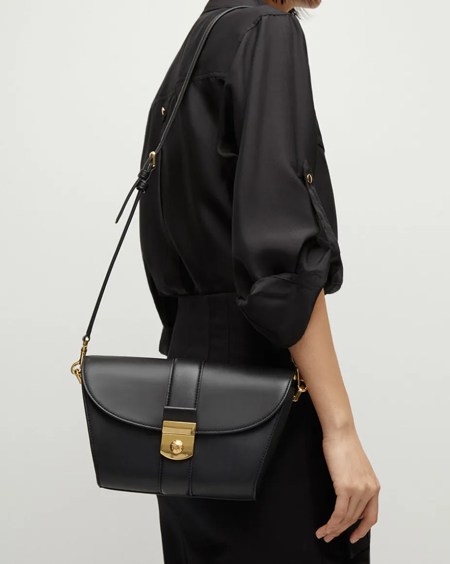 Large Crest Lock Trap Bag in Black