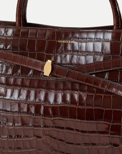 Large Croc-Embossed Dash Bag in Chestnut