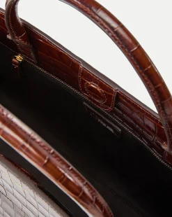 Large Croc-Embossed Dash Bag in Chestnut