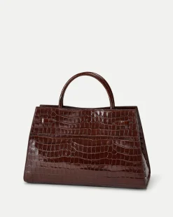 Large Croc-Embossed Dash Bag in Chestnut