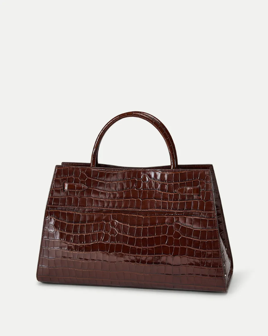 Large Croc-Embossed Dash Bag in Chestnut