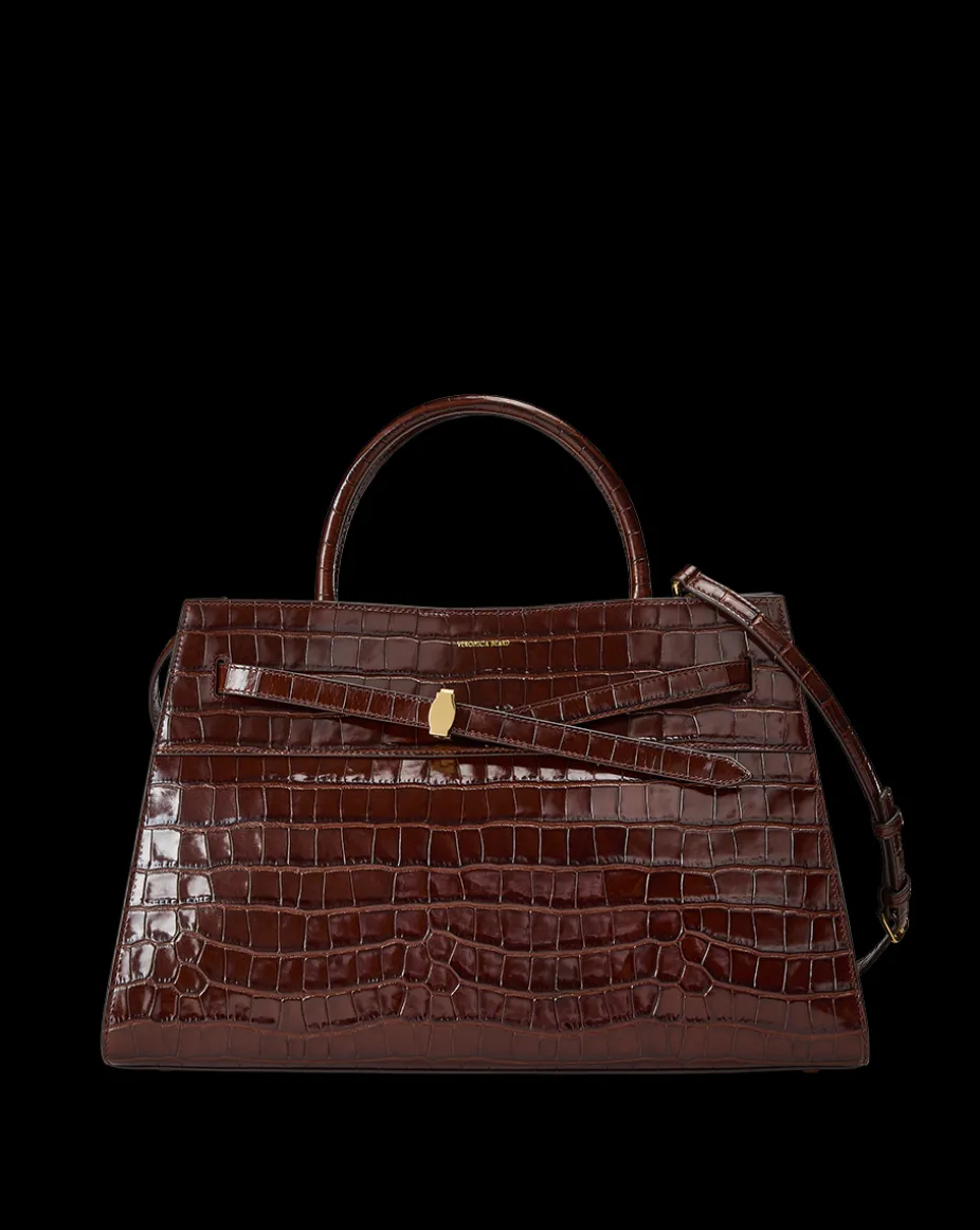 Large Croc-Embossed Dash Bag in Chestnut