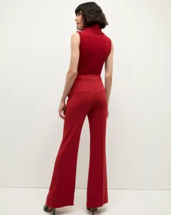 Lebone High Waist Flare Pant in Crimson Red