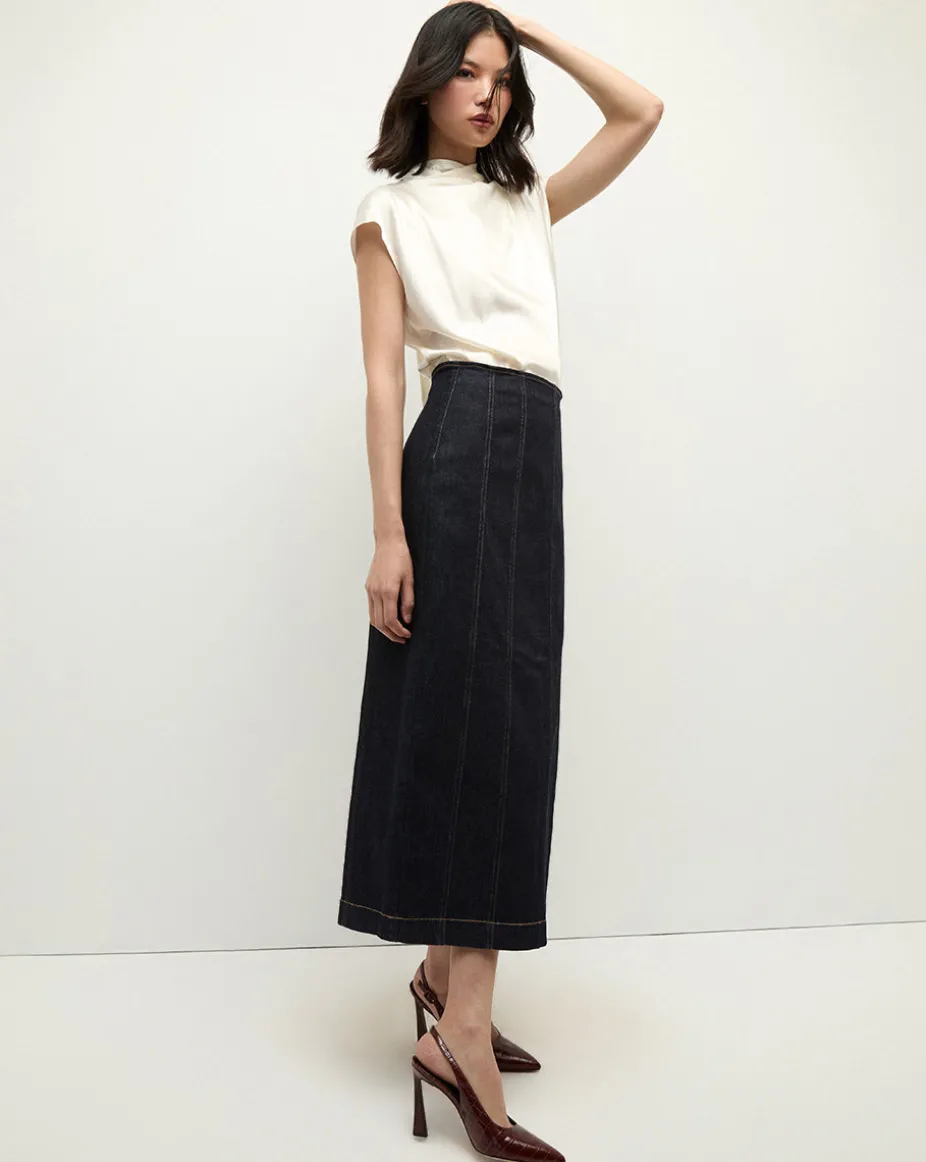 Leilany High Neck Silk Top in Ivory