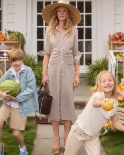 Lex Striped Dress in Deep Ochre/White