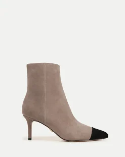 Lisa Cap-Toe Heeled Boots in Taupe & Black