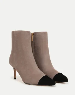 Lisa Cap-Toe Heeled Boots in Taupe & Black