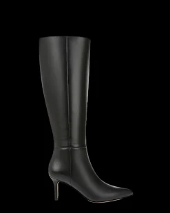 Lisa Leather Mid-Heel Tall Boot in Black