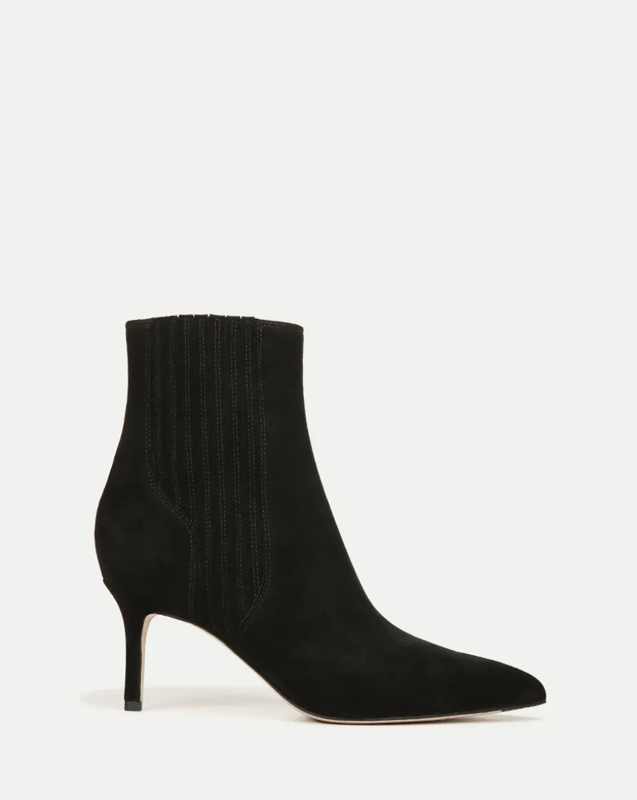 Lisa Mid-Heel Suede Bootie in Black