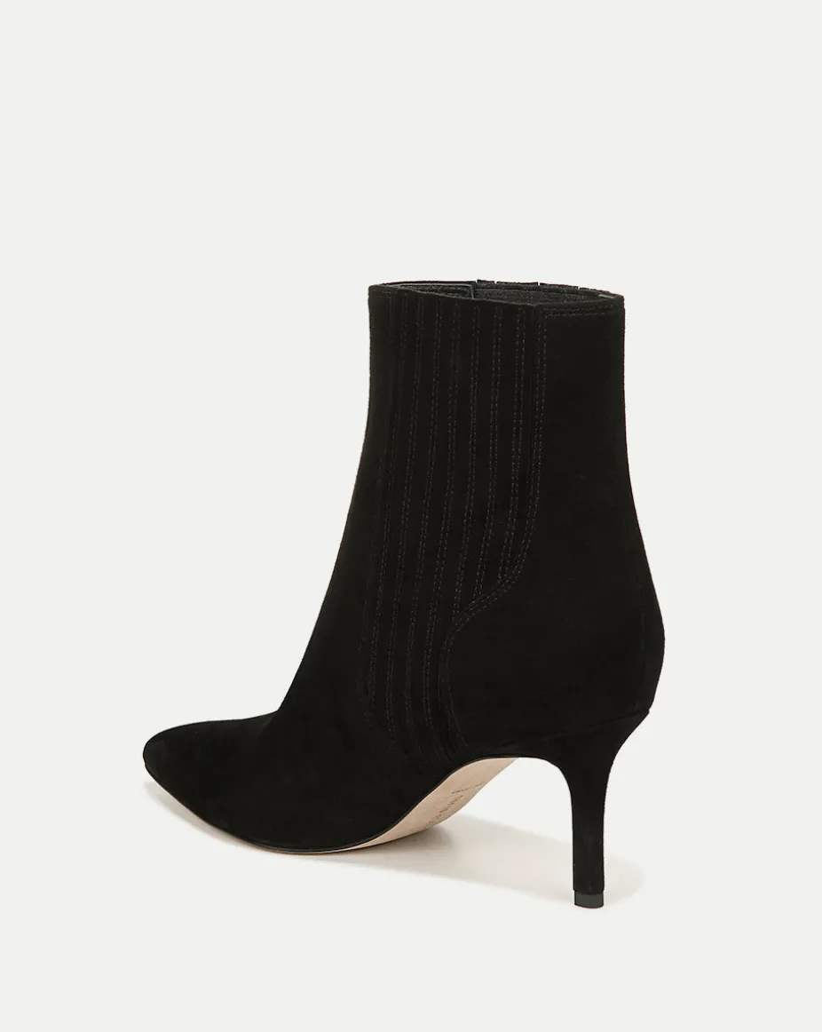 Lisa Mid-Heel Suede Bootie in Black