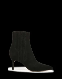 Lisa Mid-Heel Suede Bootie in Black