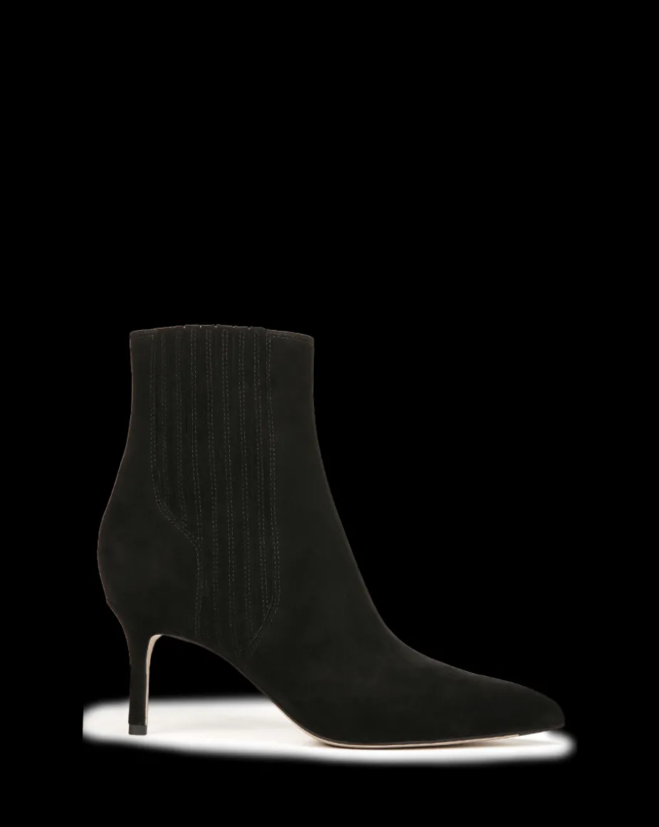 Lisa Mid-Heel Suede Bootie in Black